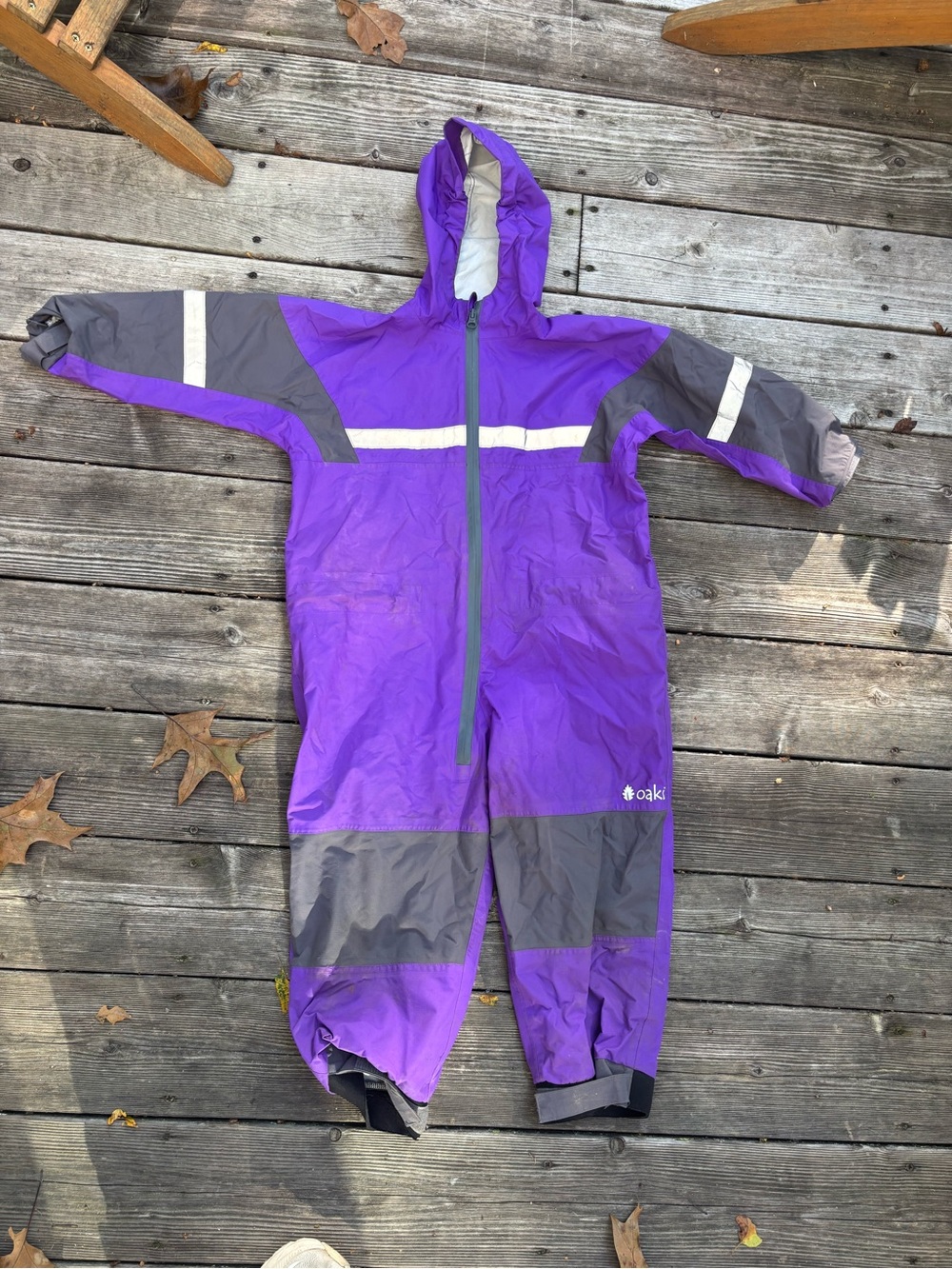 Oaki - Kids Purple Waterproof Hooded One-Piece Rain Suit with Reflective Stripes